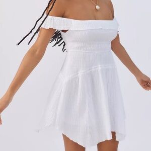 UO Aubrey Off-The-Shoulder Mini Dress White Size XL